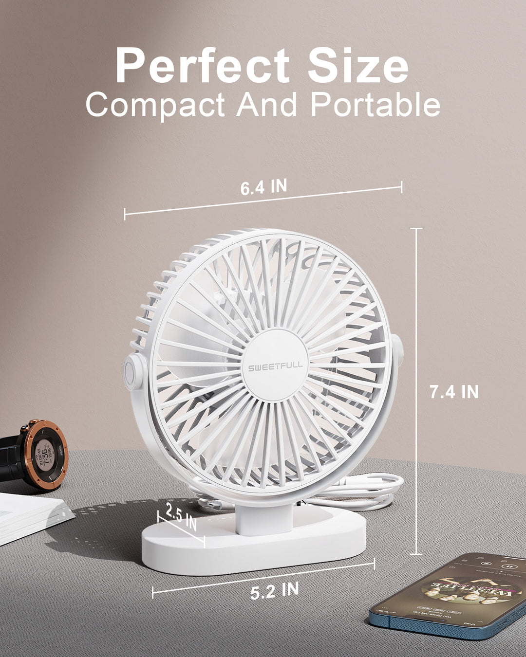6.5 Inch USB Small Desk Fan for Home Office Car Outdoor Travel | Stornfield