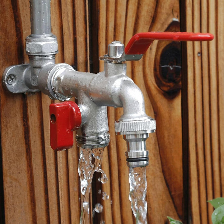 Double water tap stainless steel with 2 outlets | Stornfield