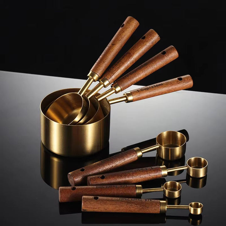 MeasureWood Measuring Spoons and Measuring Cups Set Stainless Steel Oak Wood 8-piece | Stornfield