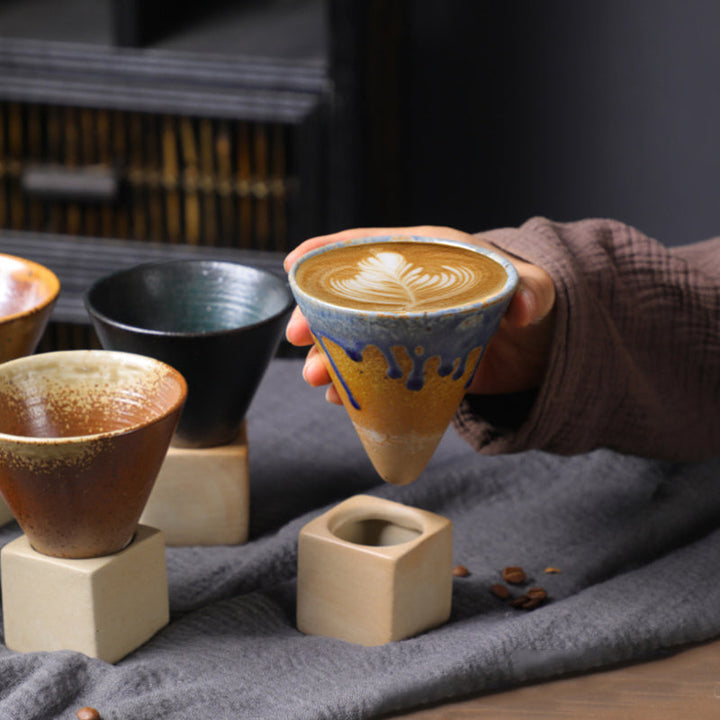 Coarse Pottery Coffee Mug with Conical Seam Base Cup & Base Set | Stornfield