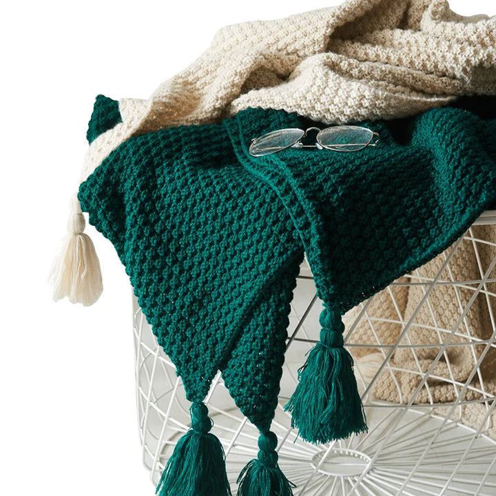 Stornfield | NordiWrap Knitted Wool Throw with Fringes | Nordic Design | Cozy and Stylish | Perfect for the Home