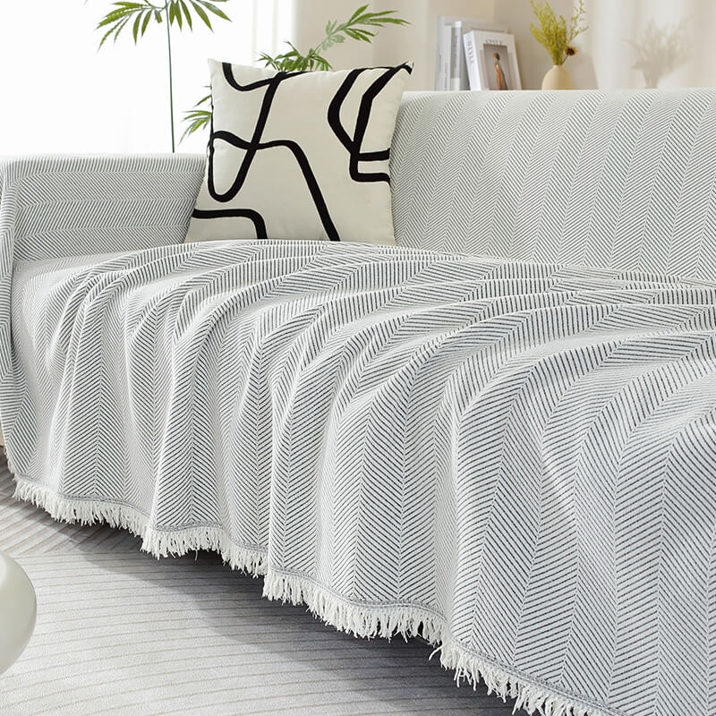 Stornfield | Herringbone Chenille Sofa Throw with Fringes