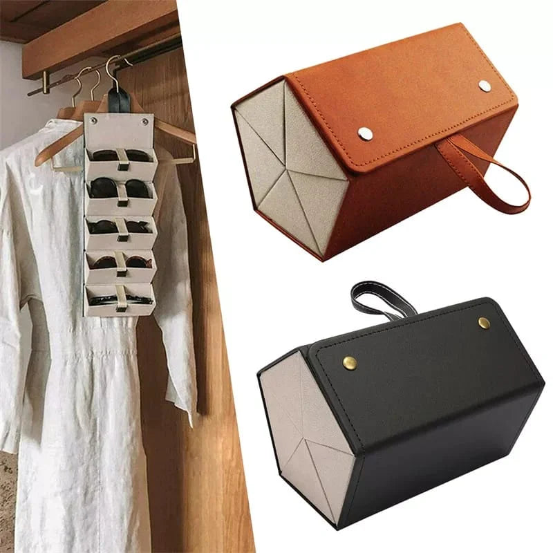 5-Slot Travel Foldable Sunglasses Organizer - Leather Hanging Eyeglasses Case Stornfield