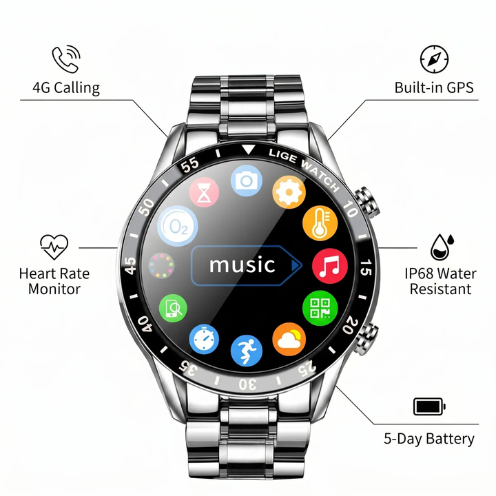 Luxus 4G Smartwatch – Stylish watch with calls, GPS, and health features