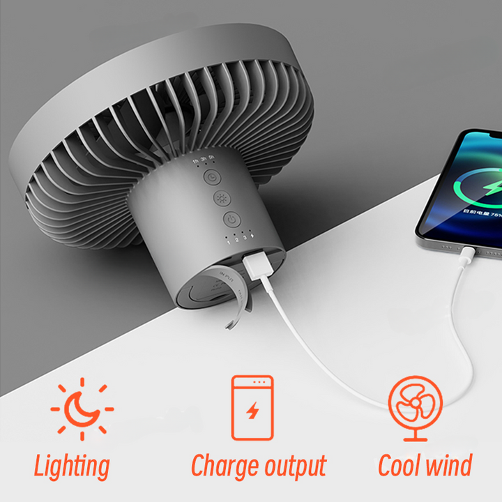 Portable Rechargeable Fan with LED and Built in Power Bank | Stornfield