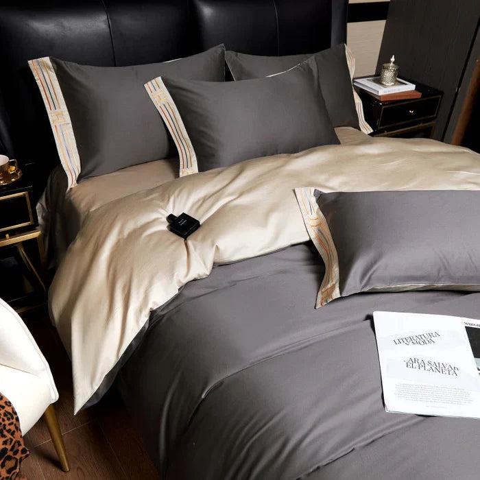 Satin Cotton Embroidered Bedding Set - Luxora | Stornfield