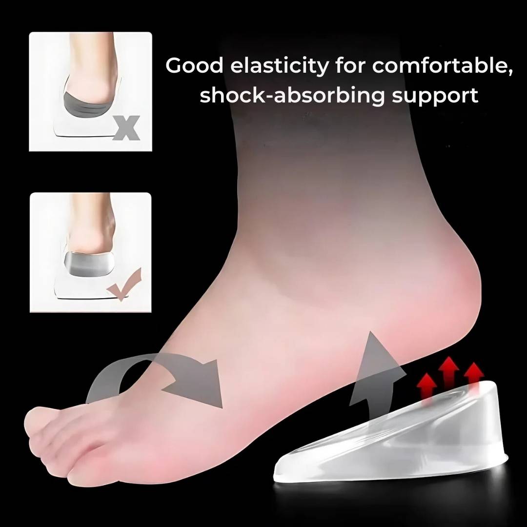 LiftComfort Silicone Gel Heel Lifting Inserts | Height Increase - Pain Relief for Plantar Fasciitis - Shock Absorption - Better Posture Stornfield