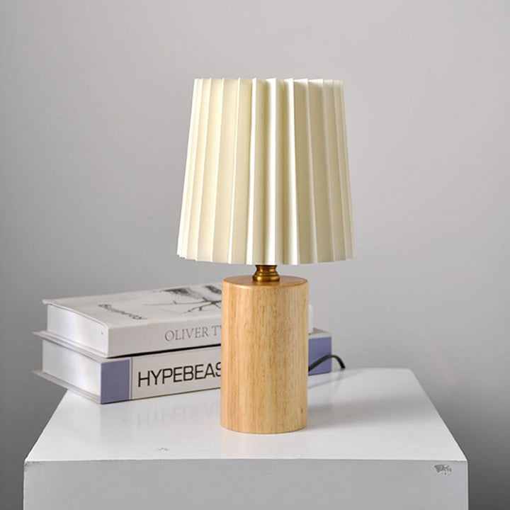 Stornfield | Vintage Korean Solid Wood Pleated Column Table Lamp with 1 Light