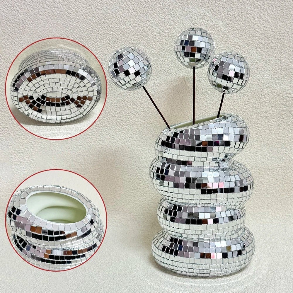 Stornfield Mirrored Disco Ball Vase with Retro Charm and Modern Appeal