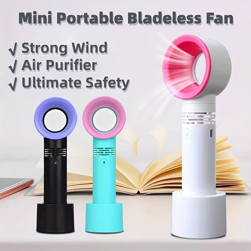 1pc USB Rechargeable Bladeless Handheld Fan - Portable Mini Desk Fan with 3 Speeds for Travel, Camping, Office, and Room Use | Stornfield