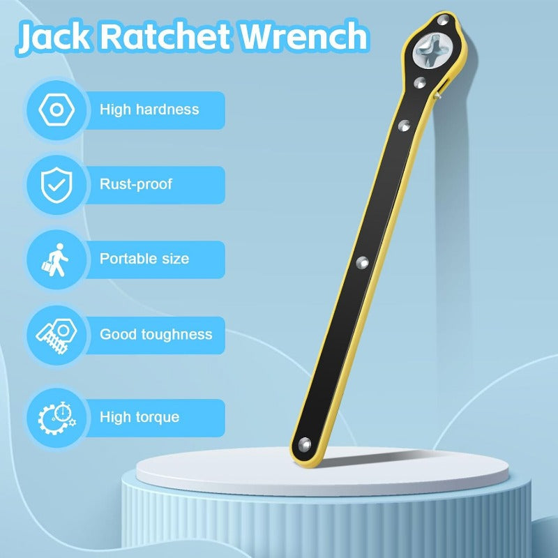 Heavy-Duty Scissor Jack Ratchet Wrench – 360° Rotating Tire Lift Tool with Cross Adapter Kit Stornfield