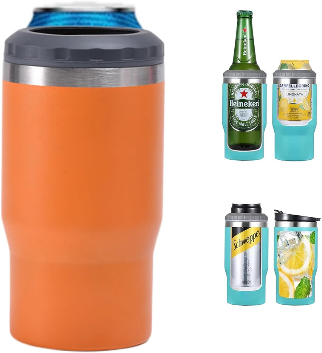 Stornfield | 4-in-1 Stainless Steel Can/Bottle Thermos, 14 Oz Dual-Purpose Lid, Insulated SUS Can Cooler, Beer Bottle Holder (Black)