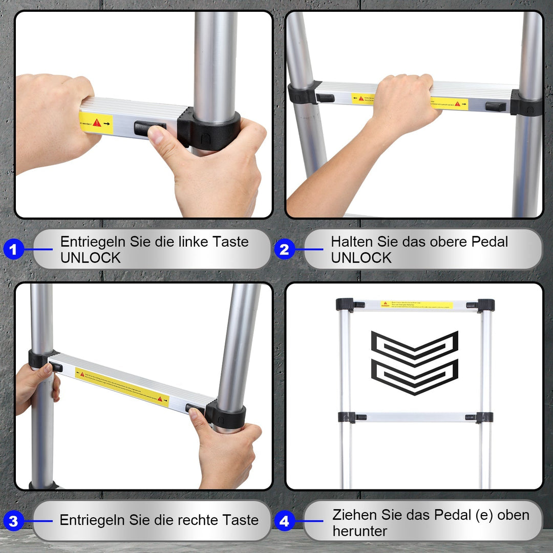 Telescopic Ladder Aluminum Load capacity up to 150kg 2.6m-5m | Stornfield