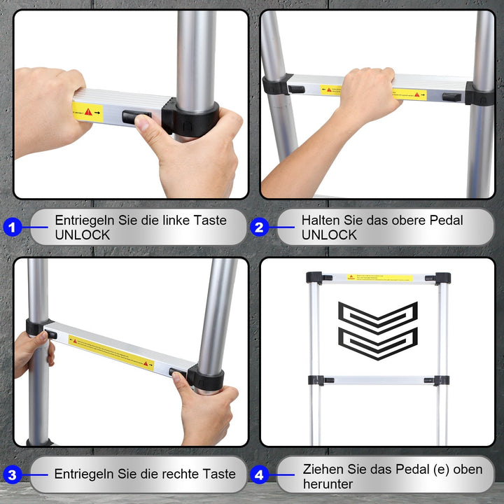 Telescopic Ladder Aluminum Load capacity up to 150kg 2.6m-5m | Stornfield