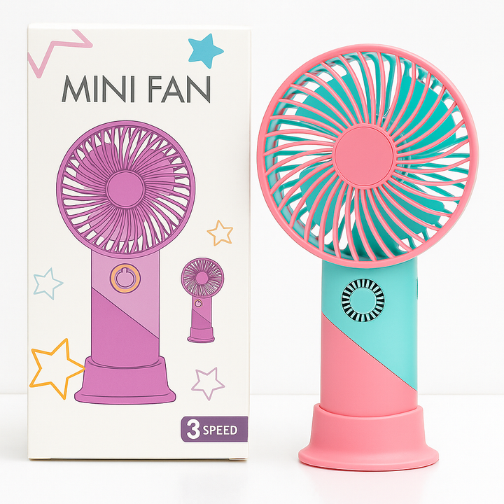 ColorTwist™ Mini Fan – 3-Speed Rechargeable Handheld Fan | Stornfield