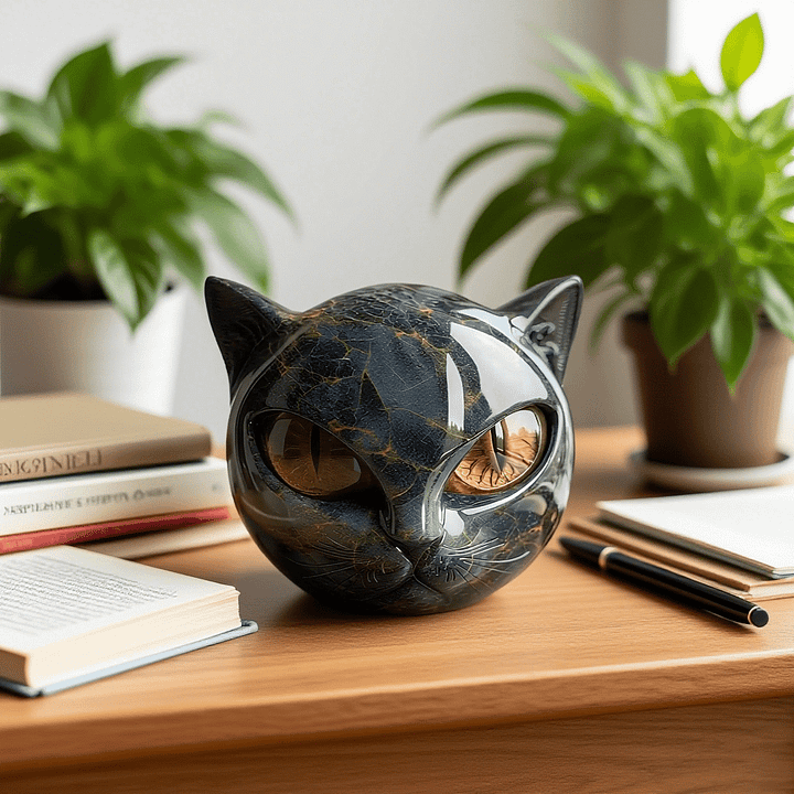 Stornfield | NoirCat Sculpture – Black Cat Head with Hypnotic Eyes