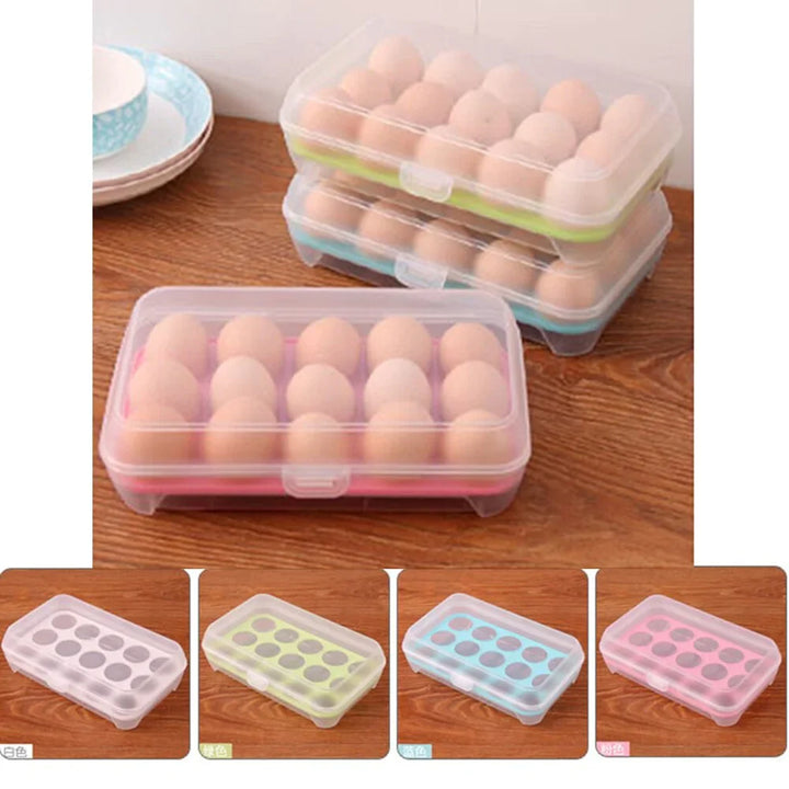 15-Grid Portable Egg Storage Box Egg Fresh Box Refrigerator Tray Container Double Layer Egg Crisper Stornfield