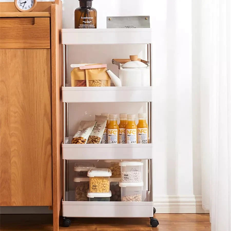 4 Tier Slim Storage Cart Kitchen Bathroom Mobile Shelving with Moving Wheels Stornfield