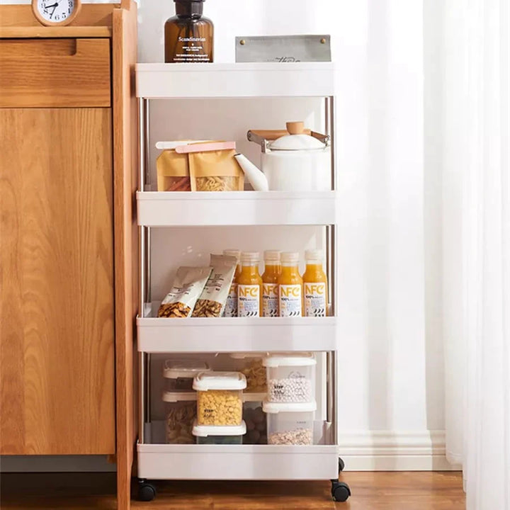 4 Tier Slim Storage Cart Kitchen Bathroom Mobile Shelving with Moving Wheels Stornfield