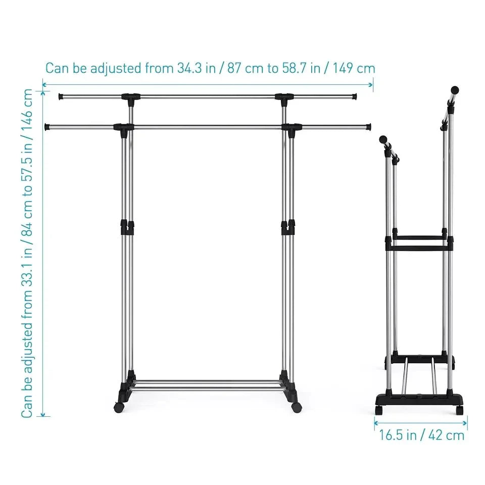 Double Pole Cloth Rail With Wheels Stornfield