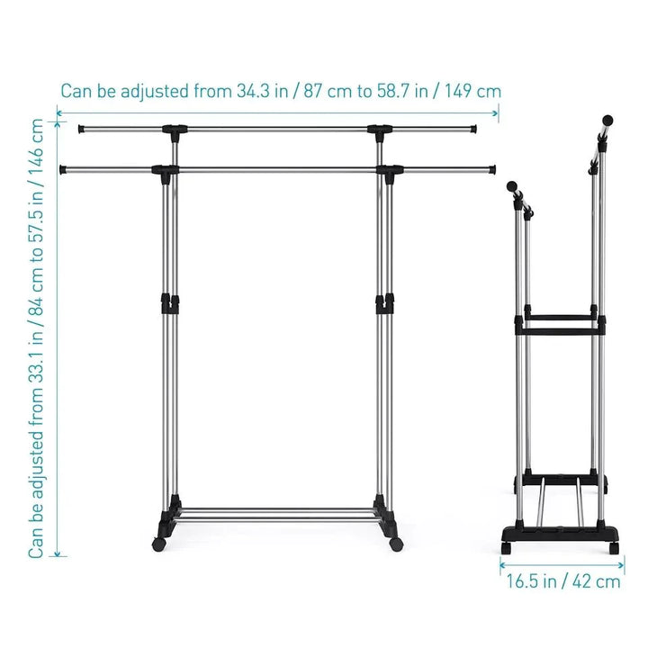 Double Pole Cloth Rail With Wheels Stornfield