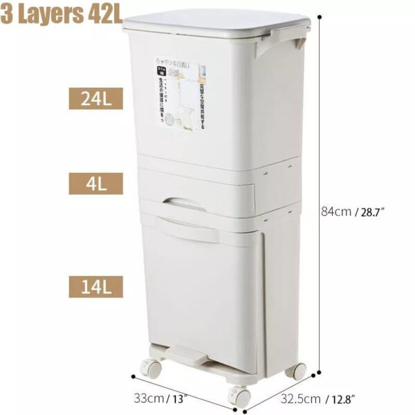 3-Layer Storage Dustbin With Wheels 42L Stornfield