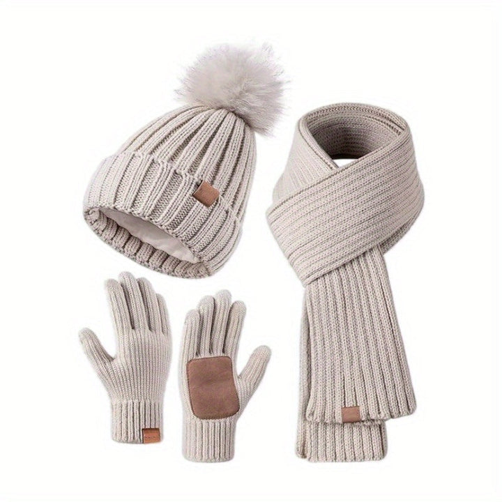 Stornfield | 3-in-1 Knitted Winter Set with Hat, Scarf, and Touchscreen Gloves