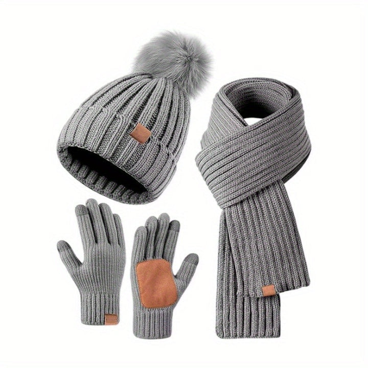 Stornfield | 3-in-1 Knitted Winter Set with Hat, Scarf, and Touchscreen Gloves