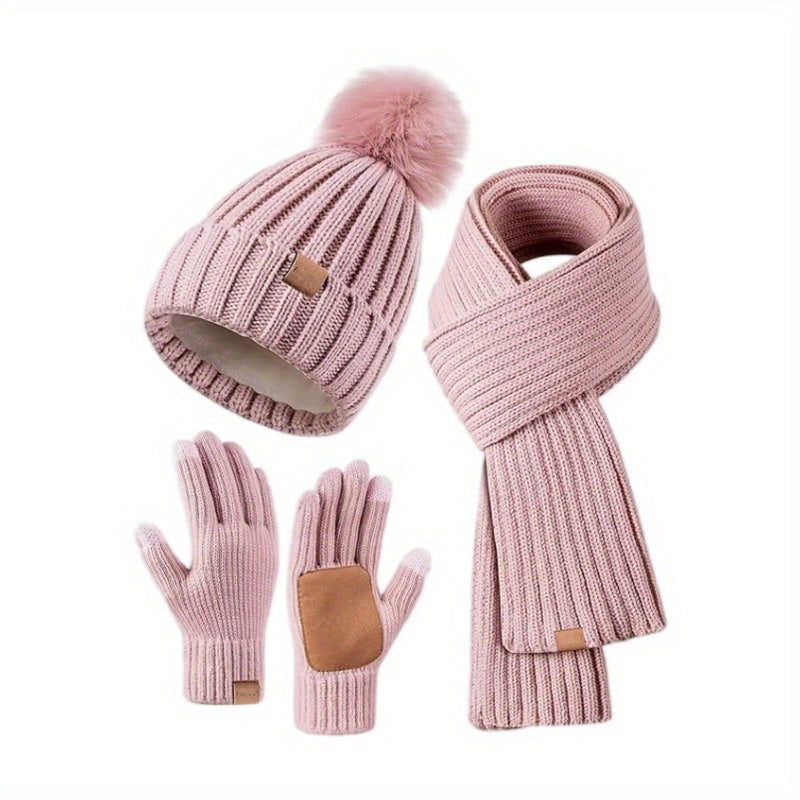 Stornfield | 3-in-1 Knitted Winter Set with Hat, Scarf, and Touchscreen Gloves