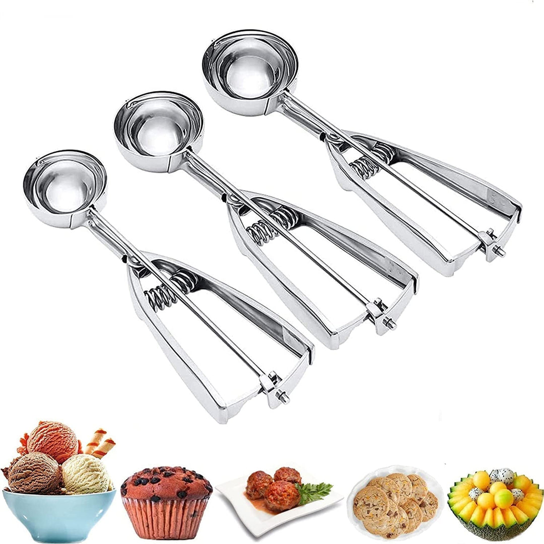 Stornfield | 3-piece stainless steel cookie scoop set with trigger