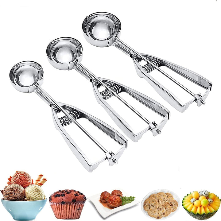 Stornfield | 3-piece stainless steel cookie scoop set with trigger