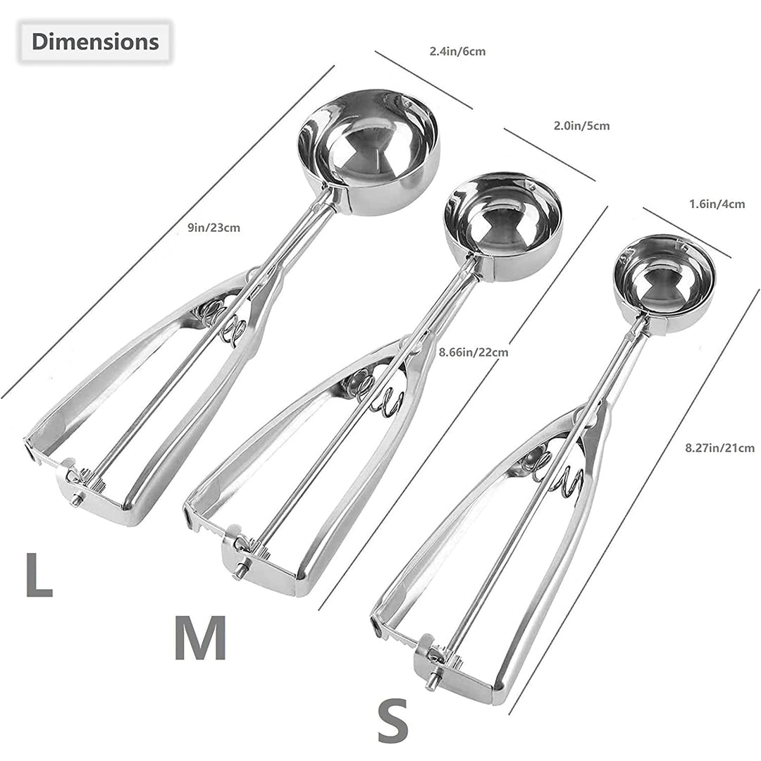 Stornfield | 3-piece stainless steel cookie scoop set with trigger