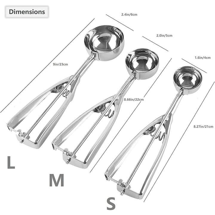 Stornfield | 3-piece stainless steel cookie scoop set with trigger