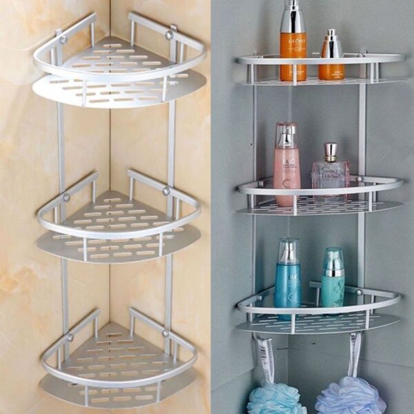 3 Tier Aluminum Bathroom Corner Shelf – Silver Stornfield
