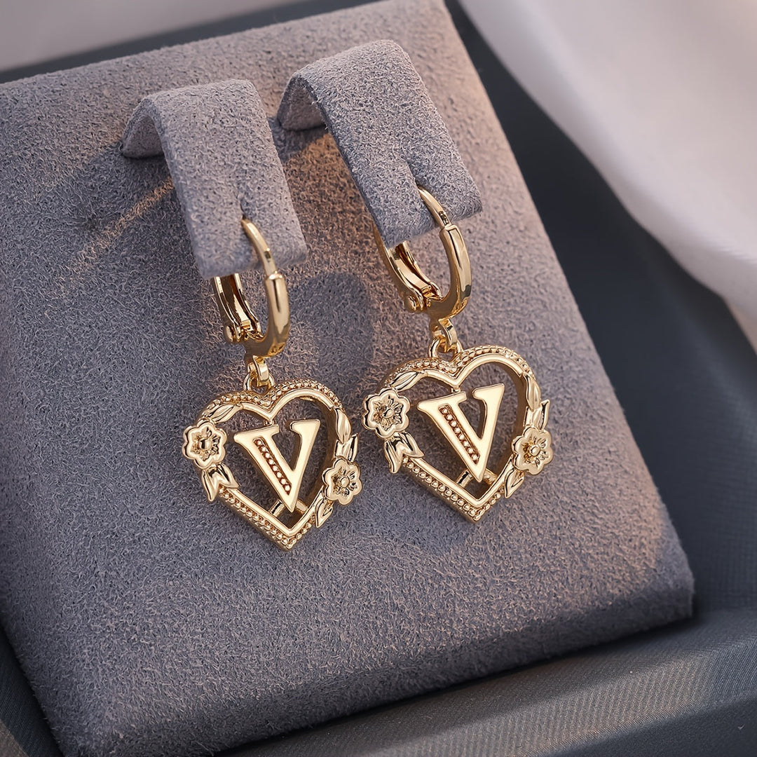 Stornfield | Dainty Initial Letter Heart Hoop Earrings