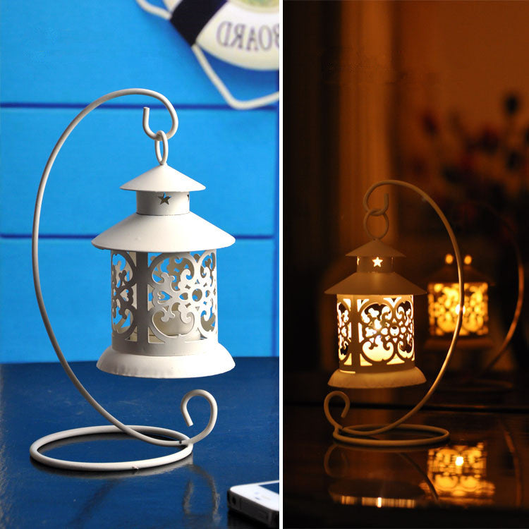 Decorative Filigree Hanging Tealight Lantern with Curved Metal Stand Set Stornfield