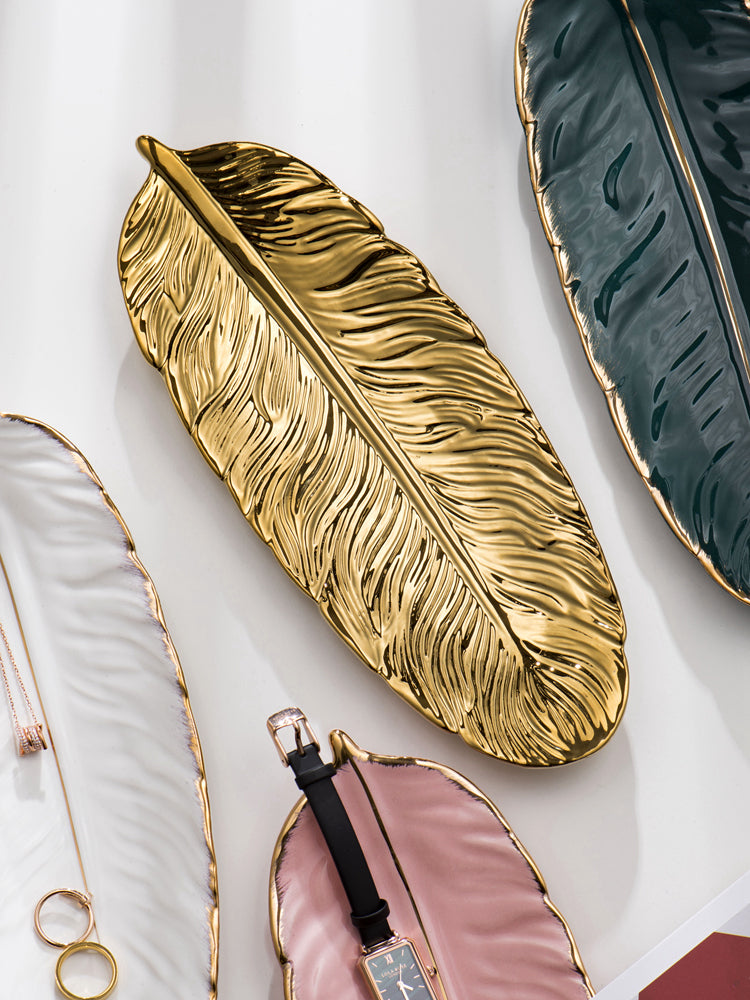 Stornfield | Nordic Light Luxury Style Golden Feather Plate Retro Plate Storage Plate Snack Plate Home Decor