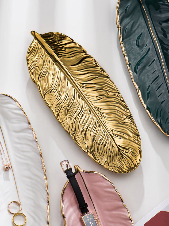 Stornfield | Nordic Light Luxury Style Golden Feather Plate Retro Plate Storage Plate Snack Plate Home Decor