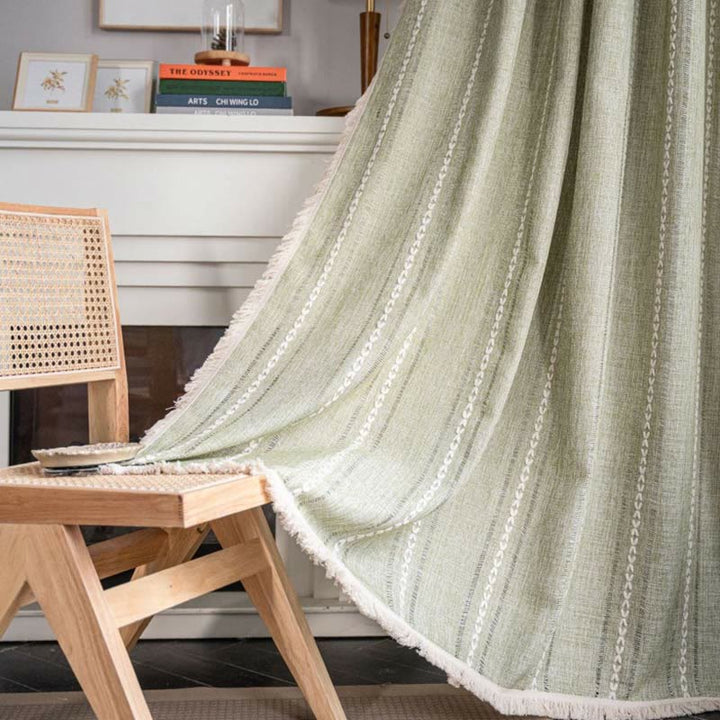 Simple Stripe Hollow-out Semi-shading Tassel Curtain | Stornfield