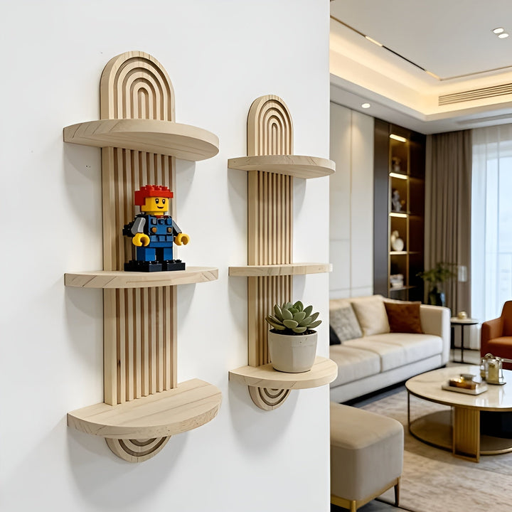 Boho Wall Shelf Made of Solid Wood – Multi-Tier and Space-Saving | For Living Room, Bedroom, and Hallway | Stornfield