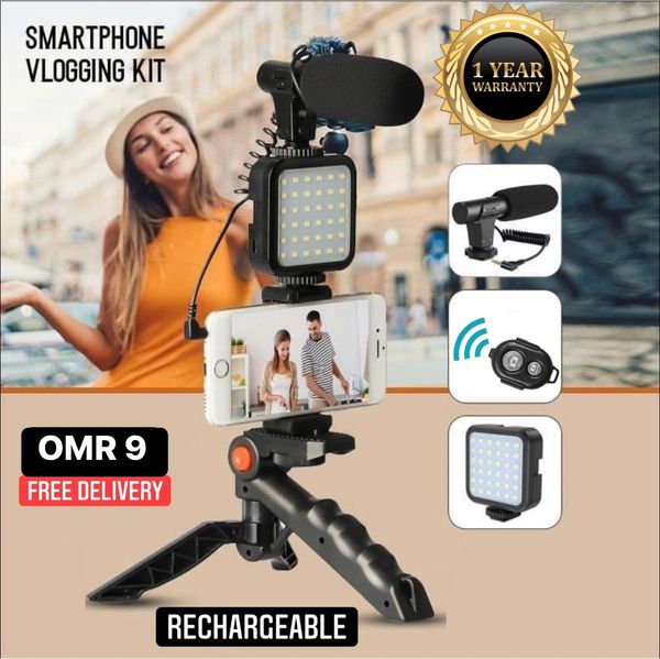 Stornfield | Ensemble de microphone vidéo professionnel avec trépied et lumière vidéo LED