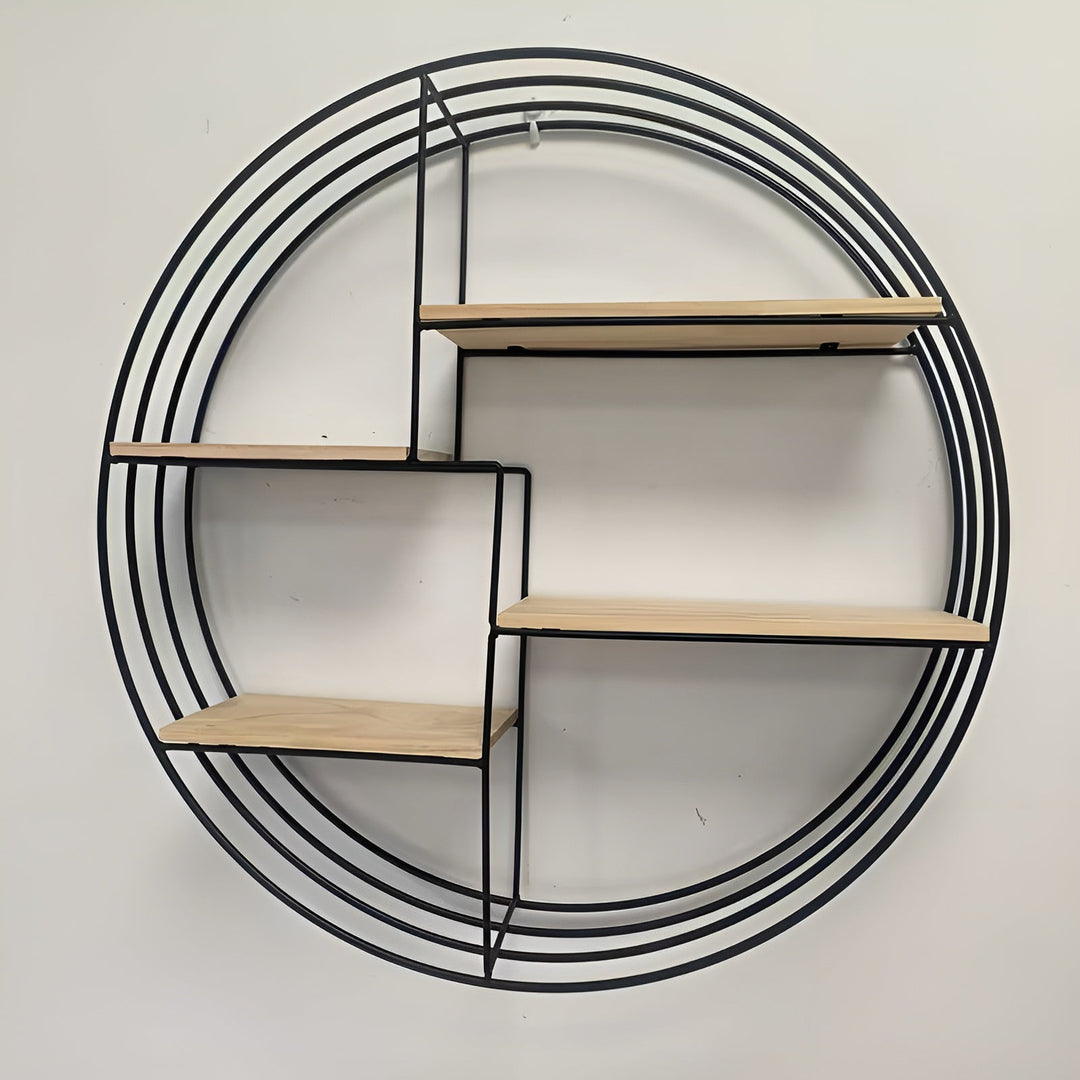 Round Wall Shelf with 4 Levels – Retro Design made of Wood & Metal | Decorative Hanging Shelf for Living Room, Bathroom & Bedroom | Stornfield