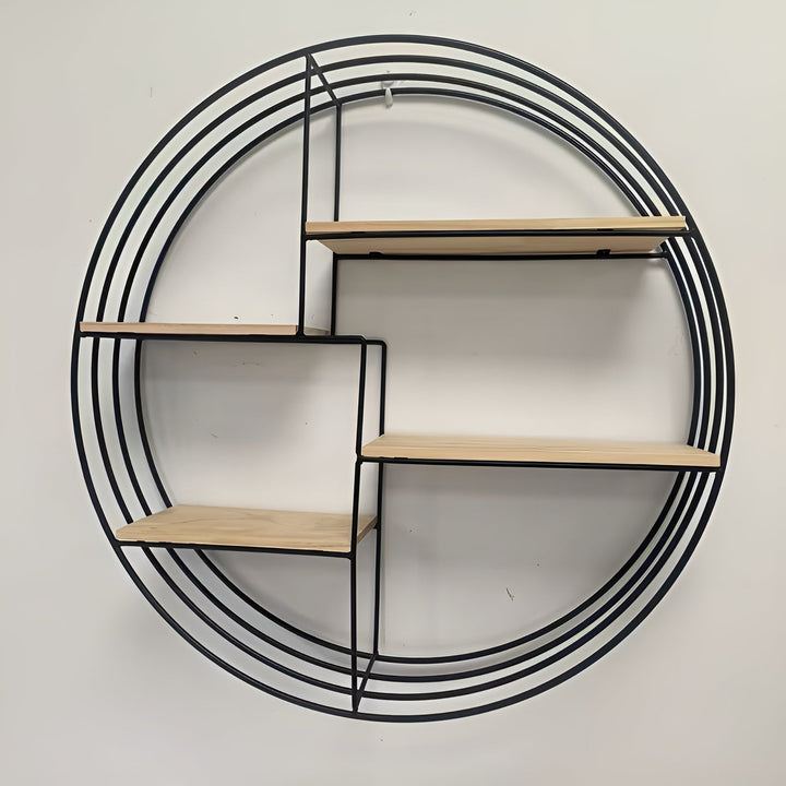 Round Wall Shelf with 4 Levels – Retro Design made of Wood & Metal | Decorative Hanging Shelf for Living Room, Bathroom & Bedroom | Stornfield