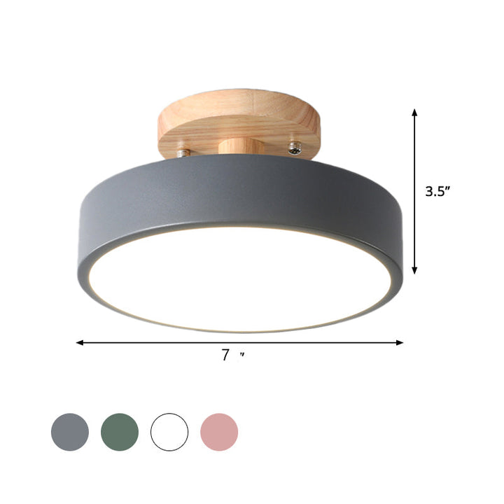 Stornfield | Scandinavian LED Ceiling Light with Wood | Modern Drum Shape for Hallways and Entryways | Energy-Efficient Lighting