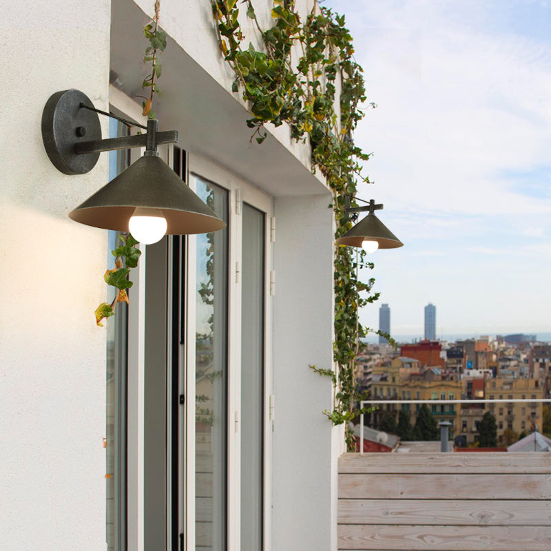 Stornfield | Vintage Cone Metal Wall Light 1 Light Outdoor Wall Light in Black/Antique Brass/Aged Silver