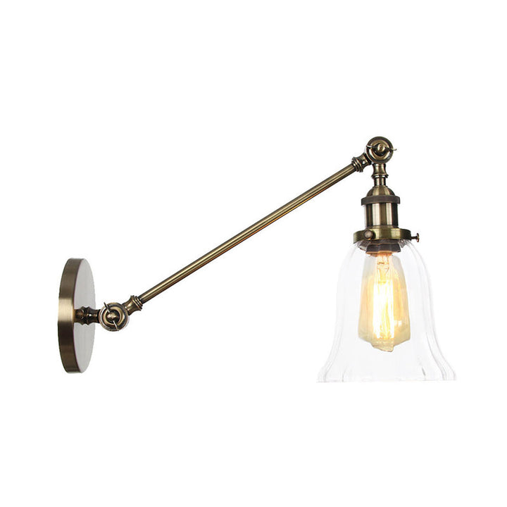 Stornfield | Black/Bronze/Brass 1-Light Vintage Wall Sconce Clear Bell-Shaped Glass Wall Lamp with Arm, 8"/12" Long