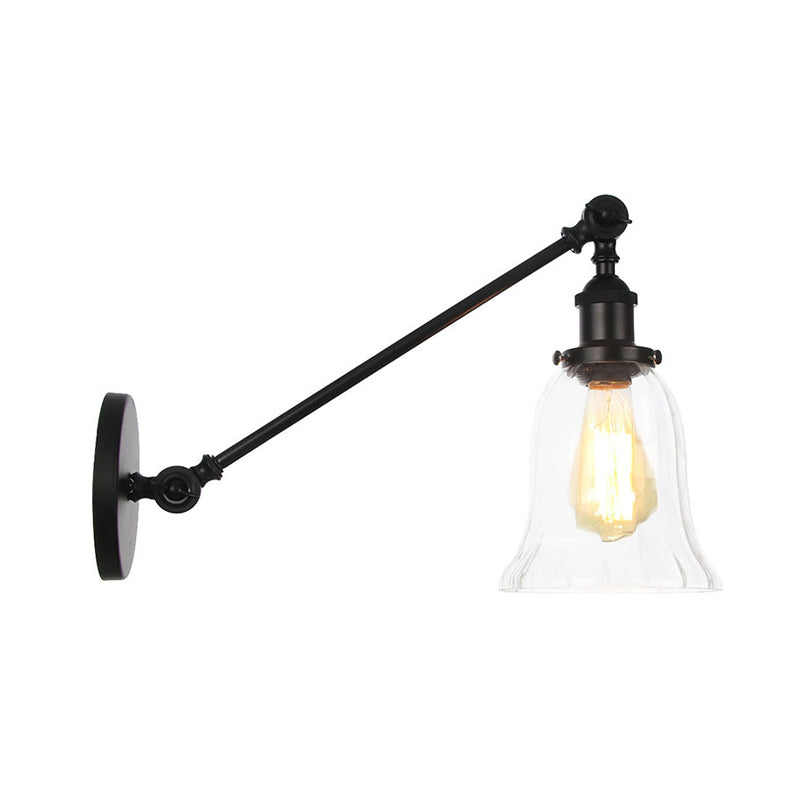 Stornfield | Black/Bronze/Brass 1-Light Vintage Wall Sconce Clear Bell-Shaped Glass Wall Lamp with Arm, 8"/12" Long