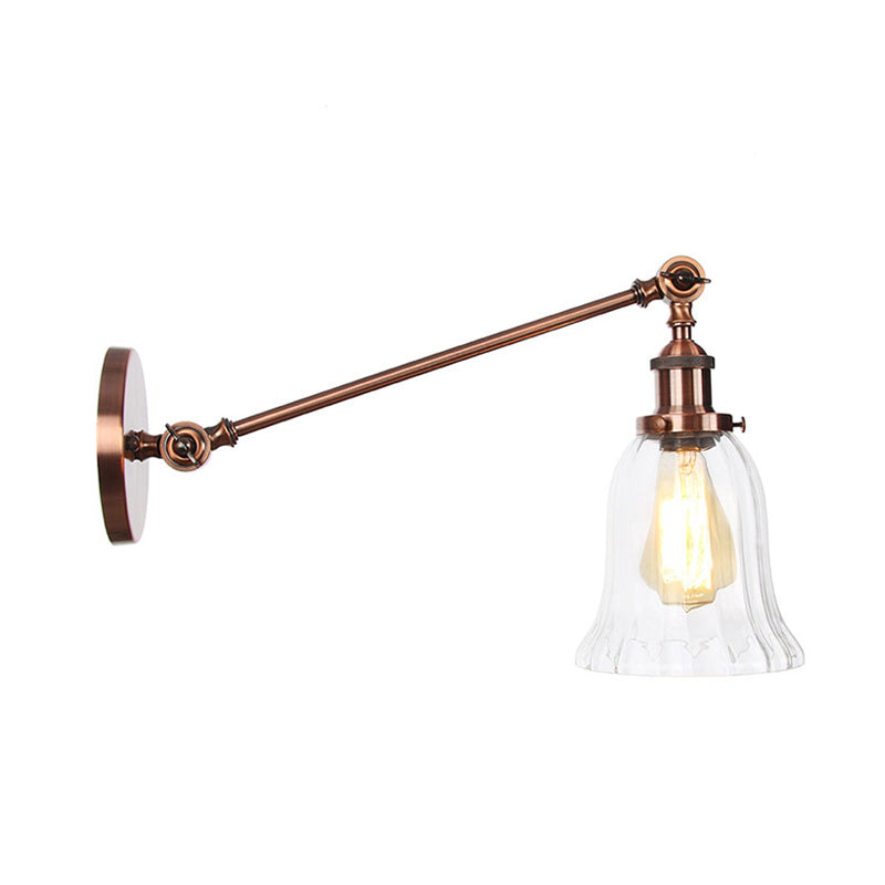 Stornfield | Black/Bronze/Brass 1-Light Vintage Wall Sconce Clear Bell-Shaped Glass Wall Lamp with Arm, 8"/12" Long