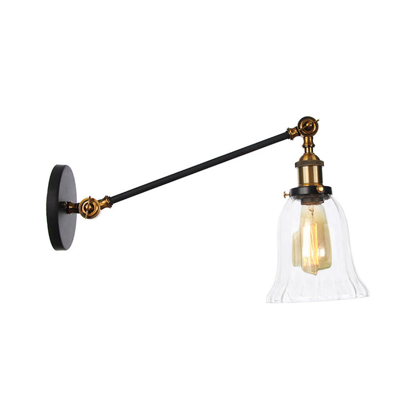 Stornfield | Black/Bronze/Brass 1-Light Vintage Wall Sconce Clear Bell-Shaped Glass Wall Lamp with Arm, 8"/12" Long