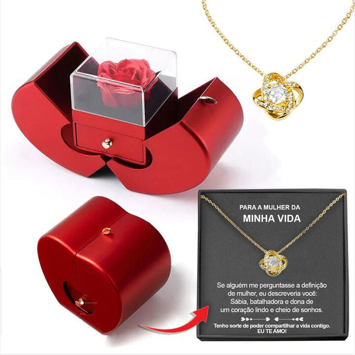Red Apple Jewelry Box with Eternal Rose and Necklace | Stornfield